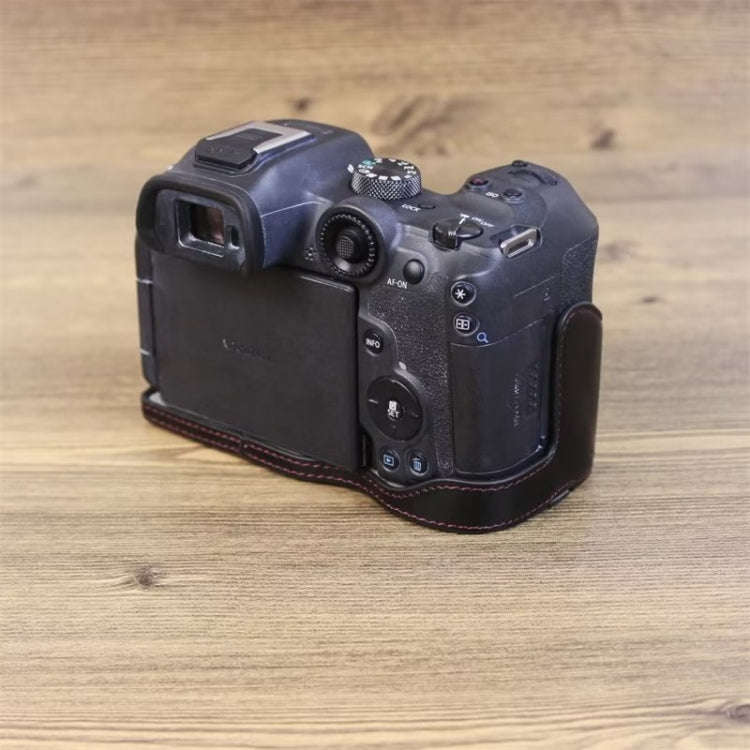 For Canon EOS R7 1/4 inch Thread PU Leather Camera Half Case Base (Coffee)