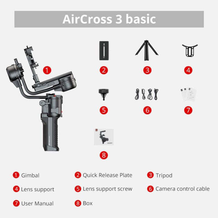 MOZA AirCross 3 Standard 3 Axis Handheld Anti-shake Gimbal Stabilizer for DSLR Camera, Load: 3.2k...