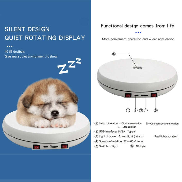 25cm LED Light Electric Rotating Display Stand Turntable (Black)