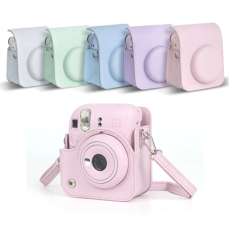 For FUJIFILM instax mini 12 Full Body Leather Case Camera Bag with Strap (Blue)