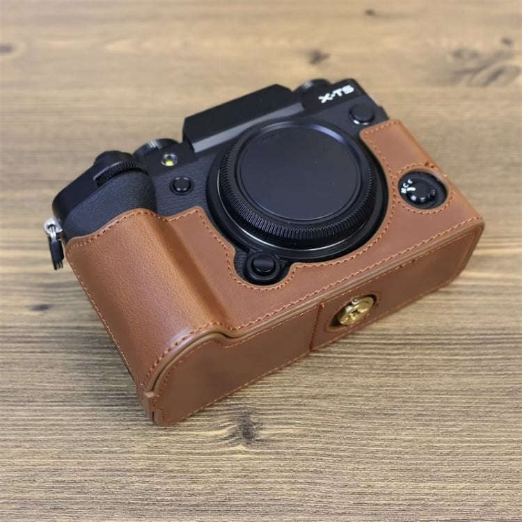 For FUJIFILM X-T5 1/4 inch Thread PU Leather Camera Half Case Base (Coffee)