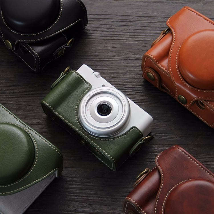 For Sony ZV-1F Vlog Camera Full Body Leather Camera Case Bag with Strap (Coffee)