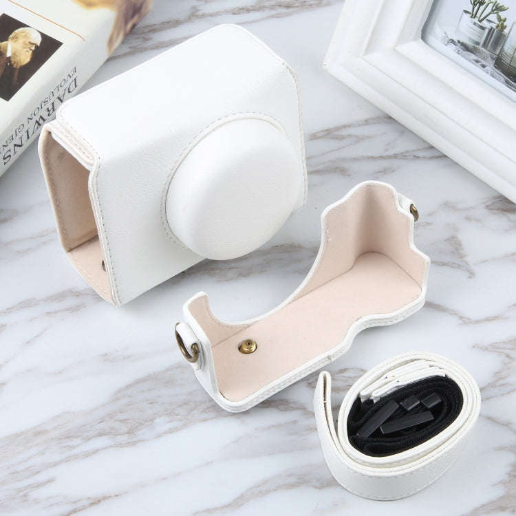 For Sony ZV-1F Vlog Camera Full Body Magnetic Leather Camera Case Bag with Strap (White)