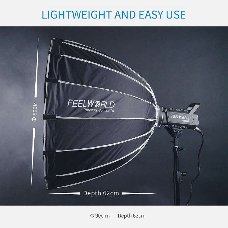 FEELWORLD FSP90 90cm Parabolic Softbox Quick Release Diffuser with Bowens Mount (Black)