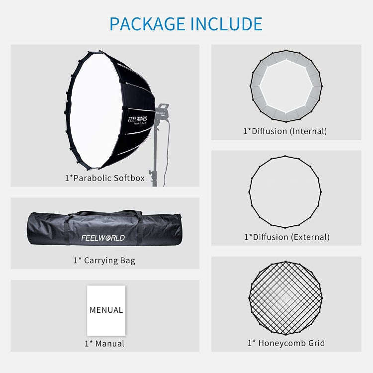 FEELWORLD FSP90 90cm Parabolic Softbox Quick Release Diffuser with Bowens Mount (Black)