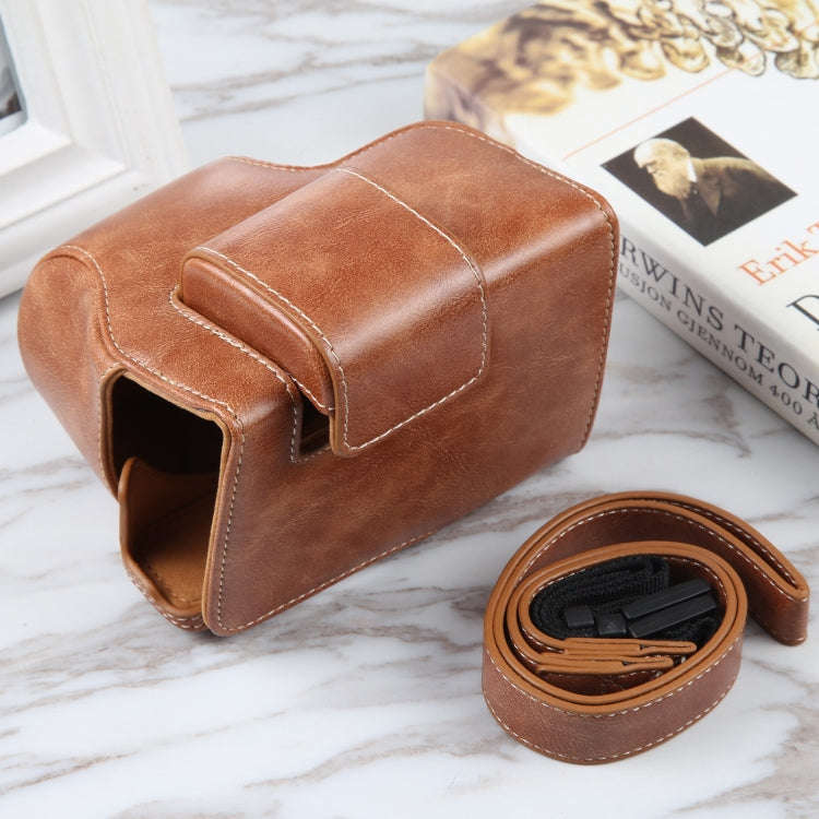 For Nikon Z50 / Z30 Camera Full Body Magnetic Leather Camera Case Bag with Strap (Brown)