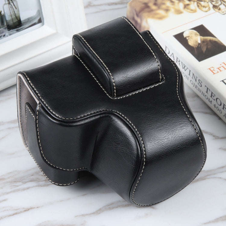 For Canon EOS R10 Camera Full Body Magnetic Leather Camera Case Bag with Strap(Black)