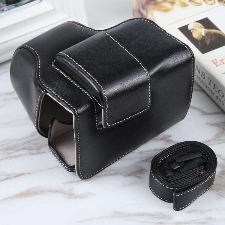 For Canon EOS R10 Camera Full Body Magnetic Leather Camera Case Bag with Strap(Black)