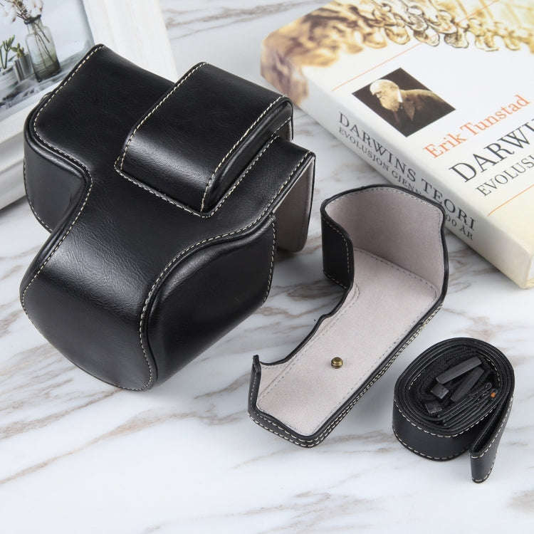 For Canon EOS R10 Camera Full Body Magnetic Leather Camera Case Bag with Strap(Black)