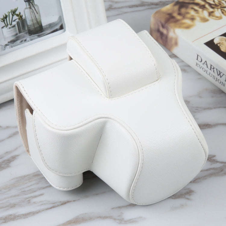 For Canon EOS R10 Camera Full Body Magnetic Leather Camera Case Bag with Strap(White)