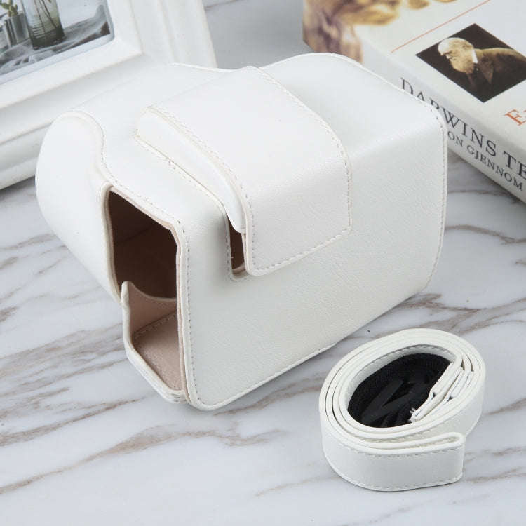 For Canon EOS R10 Camera Full Body Magnetic Leather Camera Case Bag with Strap(White)