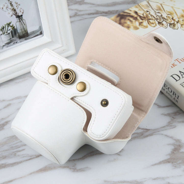 For Canon EOS R10 Camera Full Body Magnetic Leather Camera Case Bag with Strap(White)