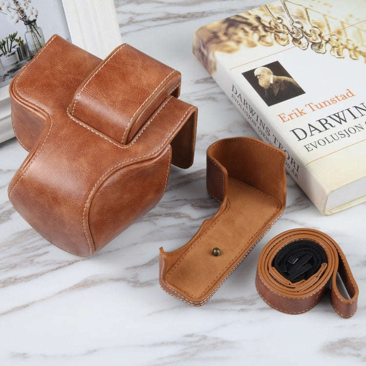 For Canon EOS R10 Camera Full Body Magnetic Leather Camera Case Bag with Strap(Brown)