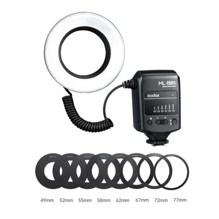 Godox ML-150II On-camera Macro Ring Flash Light with 8 Different Size Adapter Rings (Black)