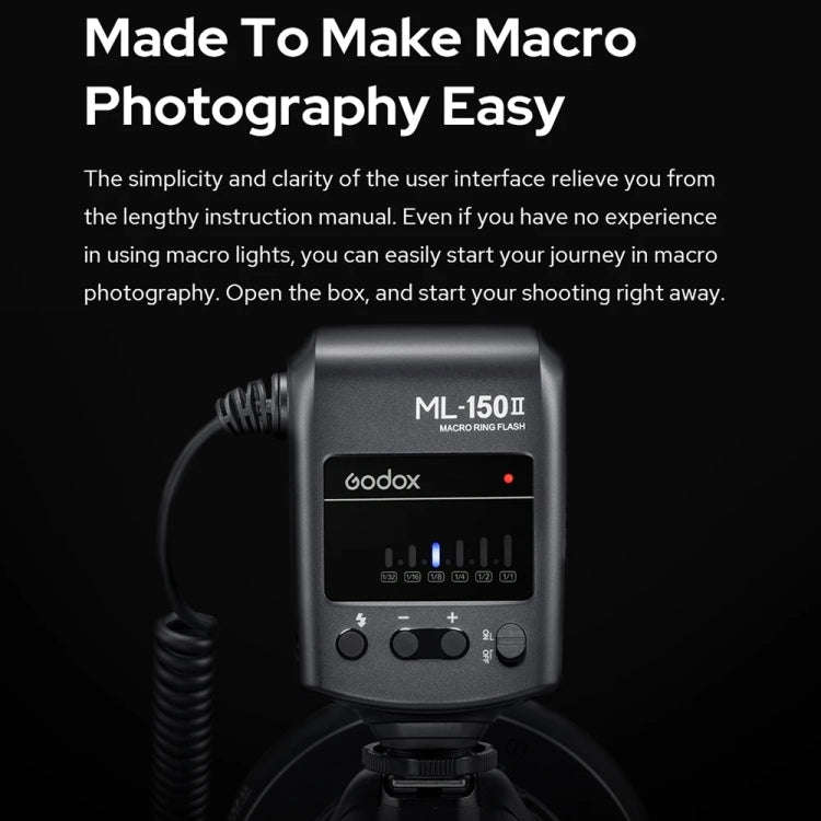 Godox ML-150II On-camera Macro Ring Flash Light with 8 Different Size Adapter Rings (Black)