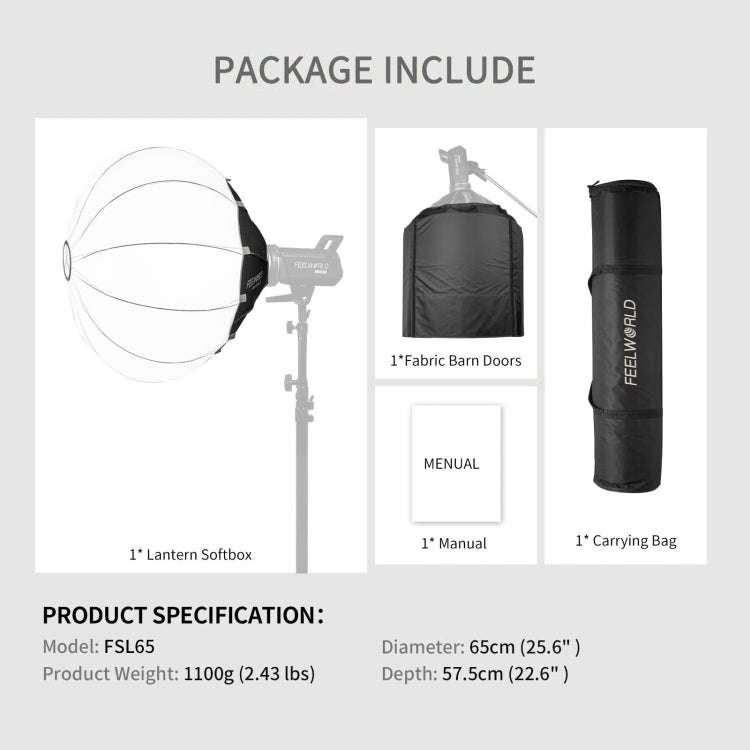 FEELWORLD FSL65 65cm Lantern Softbox Quick Release Diffuser with Bowens Mount