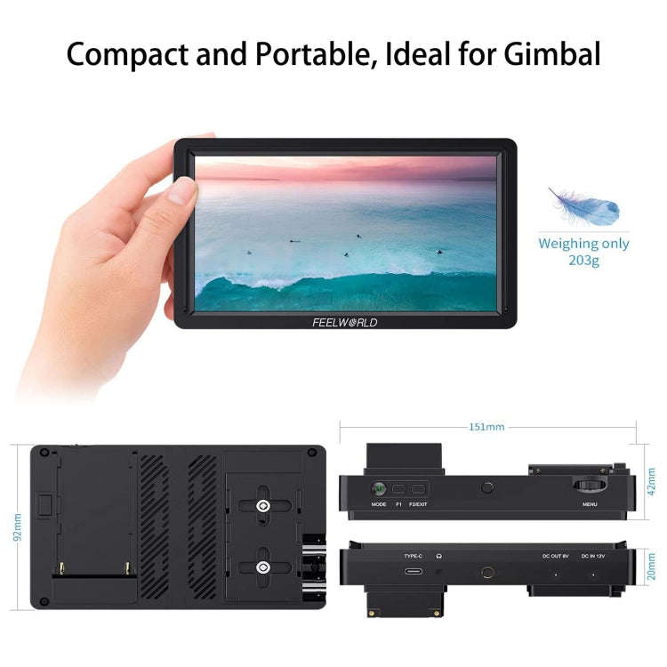 FEELWORLD FW568S 6 Inch On-camera Monitor FHD IPS 3G-SDI 4K HDMI F970 External Power and Install ...