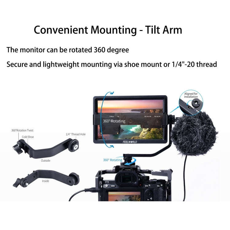 FEELWORLD FW568S 6 Inch On-camera Monitor FHD IPS 3G-SDI 4K HDMI F970 External Power and Install ...