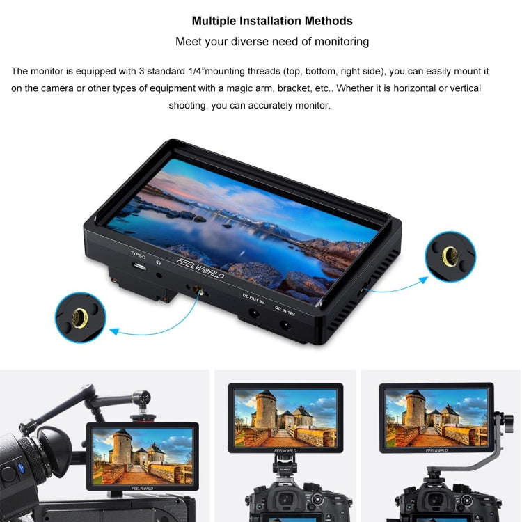 FEELWORLD FW568S 6 Inch On-camera Monitor FHD IPS 3G-SDI 4K HDMI F970 External Power and Install ...