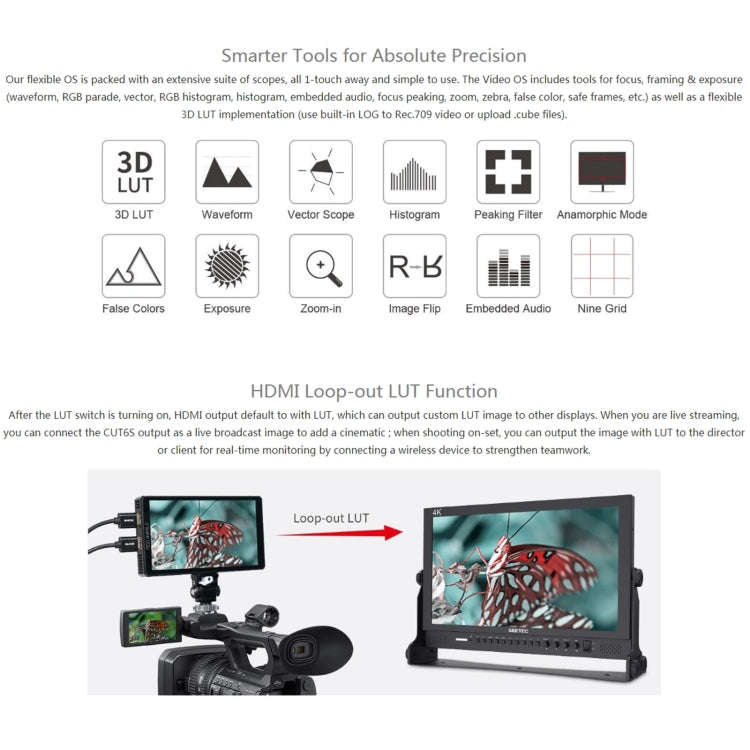 FEELWORLD CUT6S 6-inch Touch Screen Monitor Recorder FHD IPS 4K HDMI 3G-SDI Camera Field Monitor ...