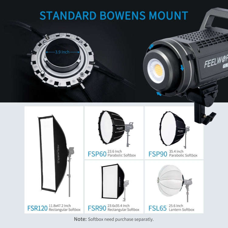 FEELWORLD FL125D 125W Daylight Point Source Video Light, Bluetooth APP Control(US Plug)