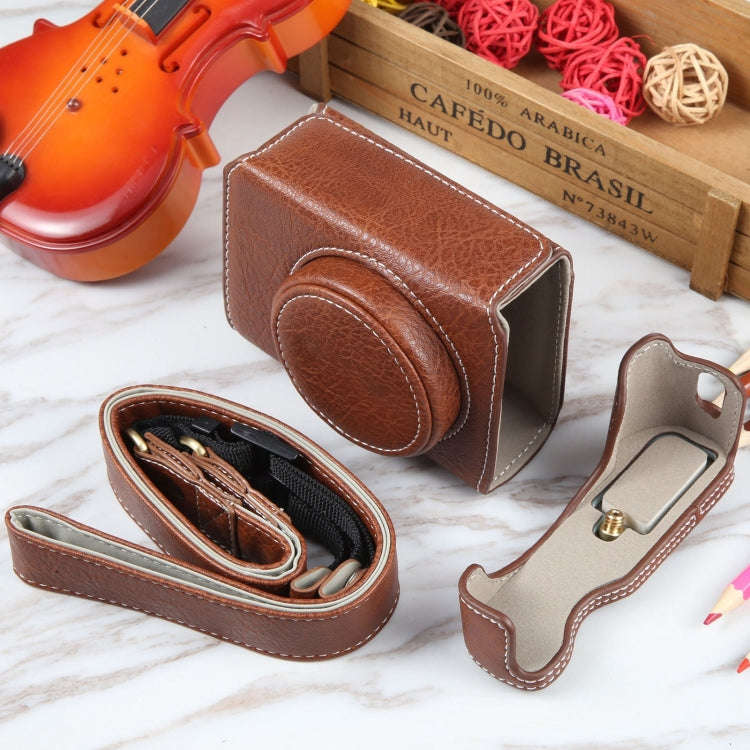 For Canon PowerShot G7 X Full Body Camera PU Leather Camera Case Bag with Strap (Coffee)