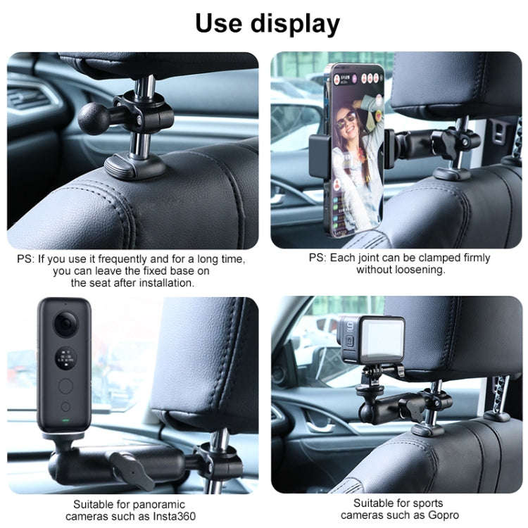 21mm Ballhead Car Front Seat Handlebar Fixed Mount Holder with Tripod Adapter & Screw & Phone Cla...