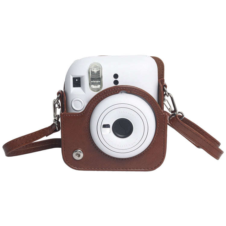 For FUJIFILM Instax mini 12 Leather Case Full Body Camera Bag with Shoulder Strap (Brown)
