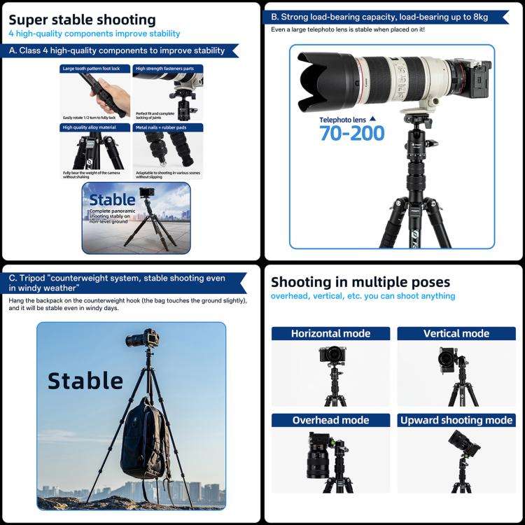 Fotopro X-go Gecko E 2 5-Section Aluminum 2 in 1 Tripod Monopod (Black)