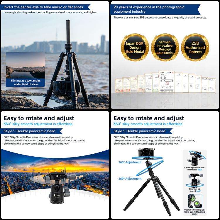 Fotopro X-go Gecko E 2 5-Section Aluminum 2 in 1 Tripod Monopod (Black)