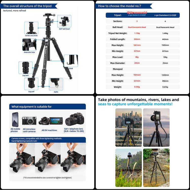 Fotopro X-go Gecko E 2 5-Section Aluminum 2 in 1 Tripod Monopod (Black)