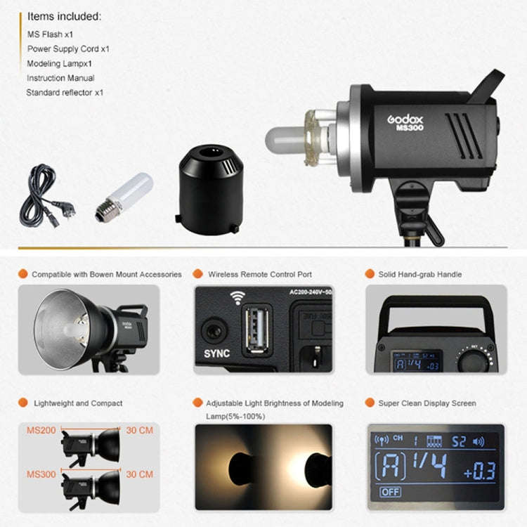 Godox MS300 Studio Flash Light 300Ws Bowens Mount Studio Speedlight (EU Plug)
