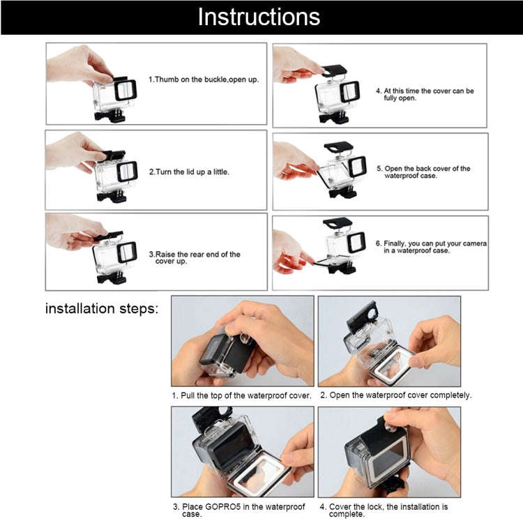 For GoPro  NEW HERO /HERO6  /5  30m Waterproof Housing Protective Case + Hollow Back Cover with B...