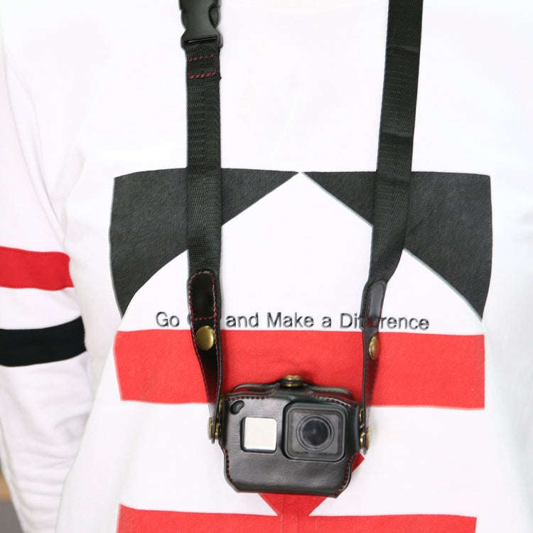 For GoPro HERO7 Black /6 /5  PU Leather Housing Case with Neck Strap & Buttons(Black)