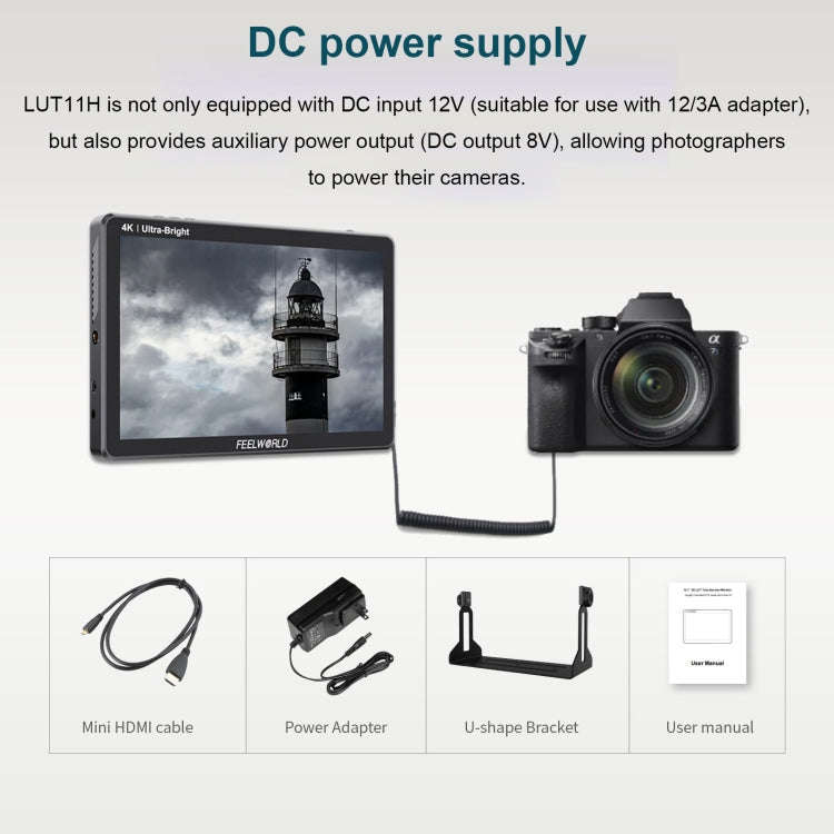FEELWORLD LUT11H 10.1 Inch Ultra Bright 2000nit DSLR Camera Field Monitor Touch Screen 4K HDMI F9...