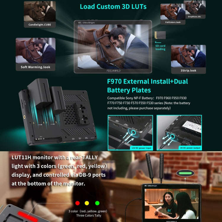 FEELWORLD LUT11H 10.1 Inch Ultra Bright 2000nit DSLR Camera Field Monitor Touch Screen 4K HDMI F9...