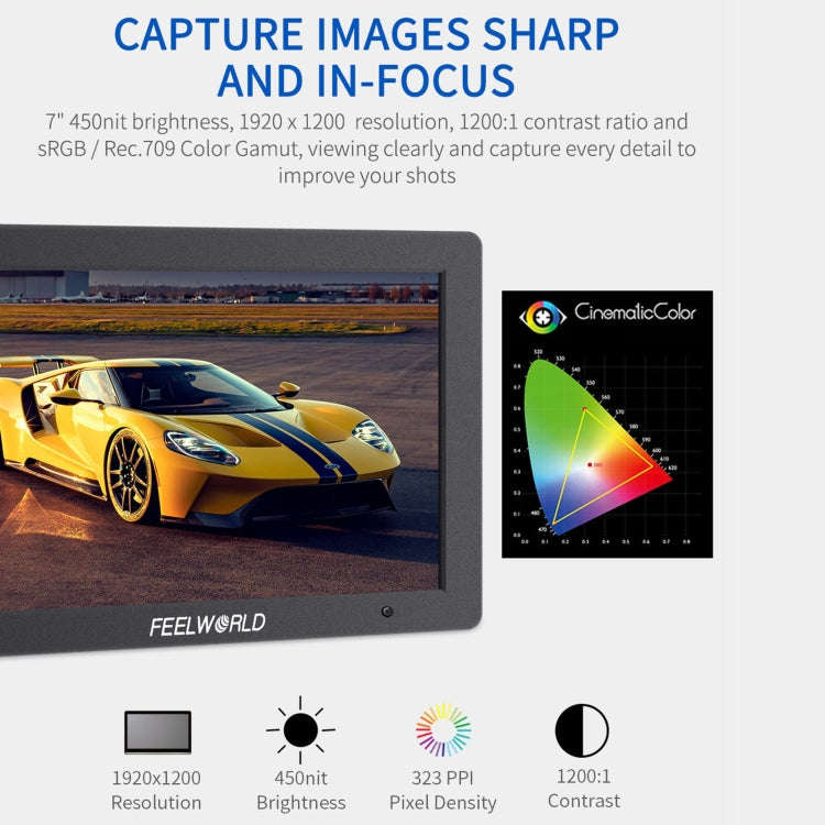 FEELWORLD T7 PLUS 7 inch 3D LUT DSLR Camera Field Monitor with Waveform 4K HDMI Aluminum Housing ...