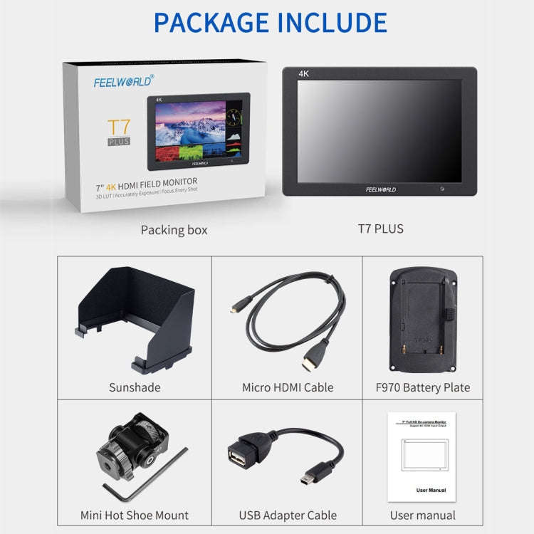 FEELWORLD T7 PLUS 7 inch 3D LUT DSLR Camera Field Monitor with Waveform 4K HDMI Aluminum Housing ...