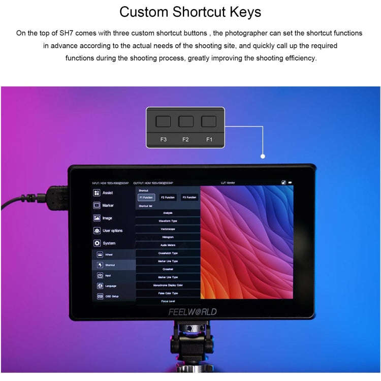 FEELWORLD SH7 7-inch Ultra Bright 2200nit On-camera Monitor SDI HDMI Cross Conversion (Black)