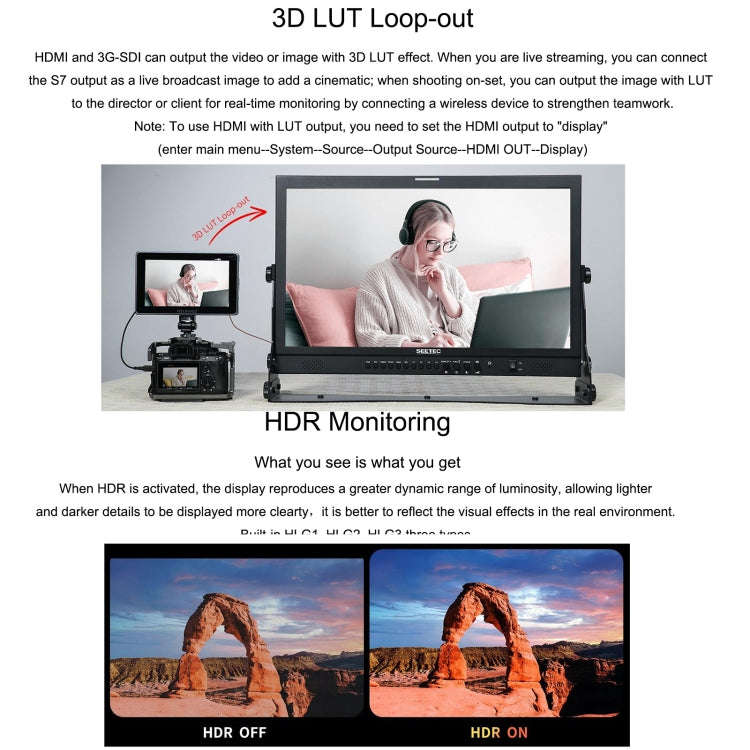 FEELWORLD S7 7-inch 12G-SDI HDMI2.0 Camera Field Monitor High Brightness1600nit Touchscreen (Black)