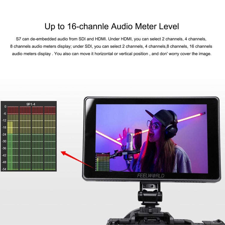FEELWORLD S7 7-inch 12G-SDI HDMI2.0 Camera Field Monitor High Brightness1600nit Touchscreen (Black)