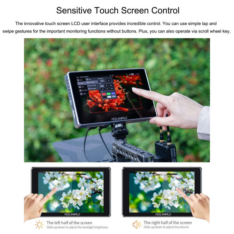 FEELWORLD S7 7-inch 12G-SDI HDMI2.0 Camera Field Monitor High Brightness1600nit Touchscreen (Black)