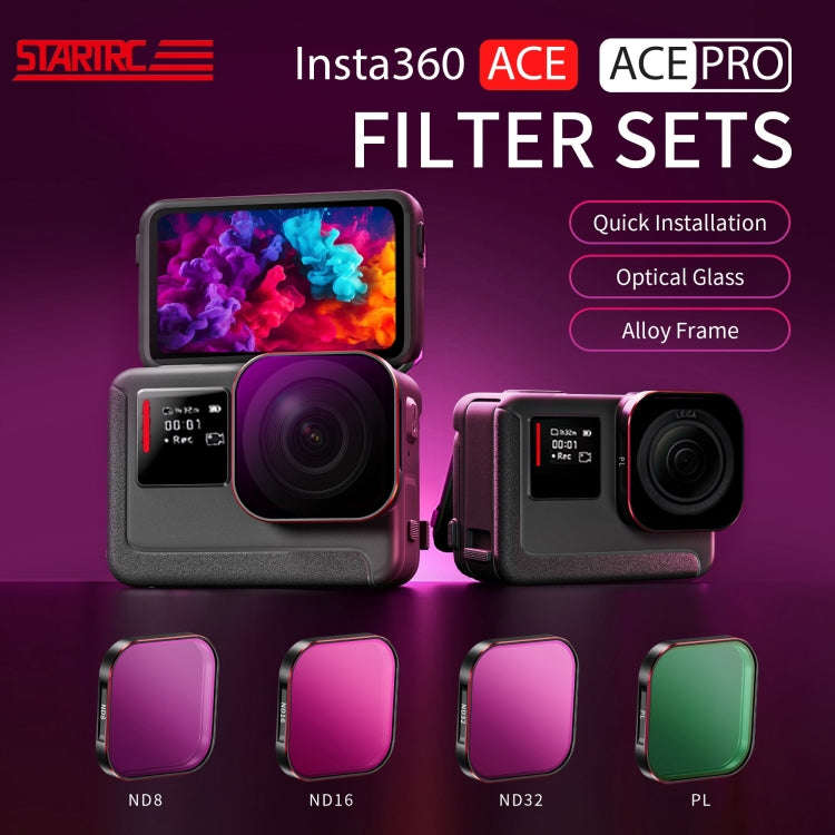 For Insta360 Ace / Ace Pro STARTRC 4 in 1 PL ND8 ND16 ND32 Camera Lens Filter (Black)
