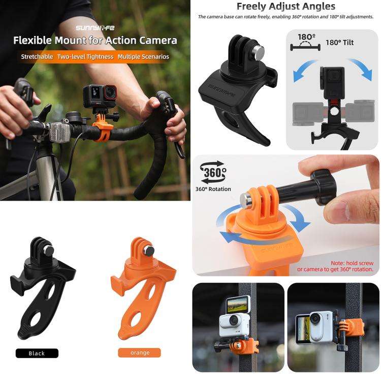 Sunnylife Action Camera Flexible Mount 360 Strap Wrap Band Mount Bike Tube Clip Holder (Orange)
