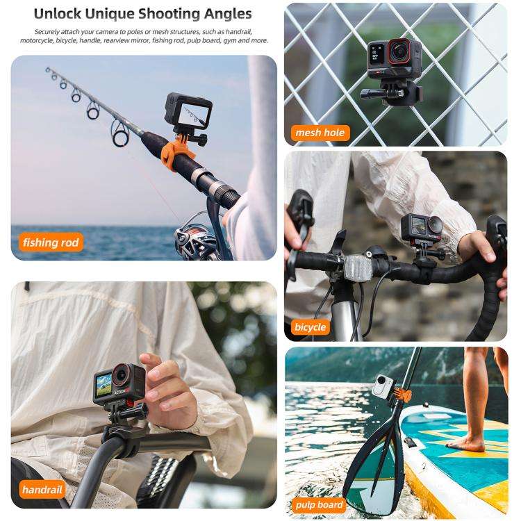 Sunnylife Action Camera Flexible Mount 360 Strap Wrap Band Mount Bike Tube Clip Holder (Orange)