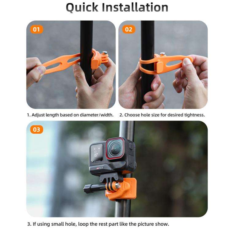 Sunnylife Action Camera Flexible Mount 360 Strap Wrap Band Mount Bike Tube Clip Holder (Orange)