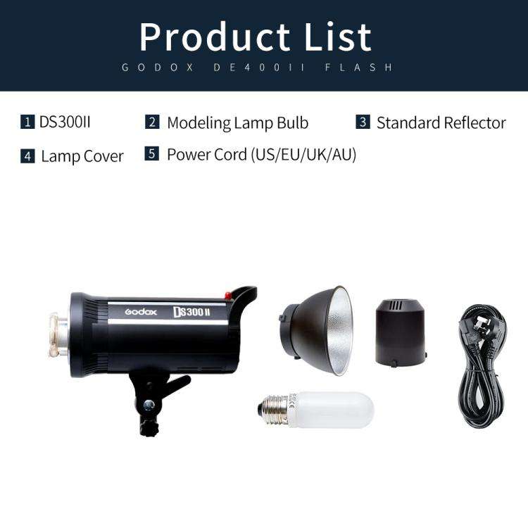 Godox DS300II 300Ws Studio Flash Light Strobe Lamp Head Bowens Mount Speedlight (UK Plug)
