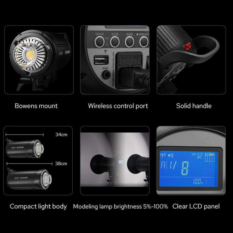 Godox SK300II-V Studio Flash Photo Light 300Ws Bowens Mount Monolight Light (EU Plug)