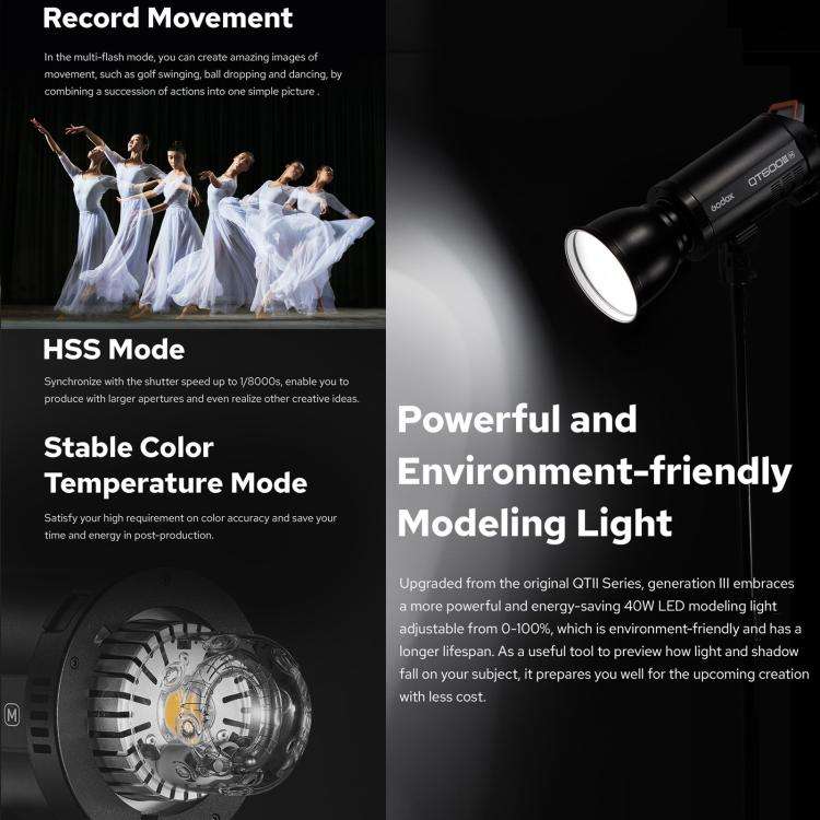 Godox QT400III Quicker Studio Flash Light 400Ws Bowens Mount High Speed Flash (US Plug)