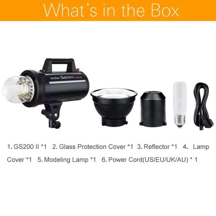Godox Gemini GS200II Studio Flash Light 200Ws Bowens Mount Strobe Flash (UK Plug)